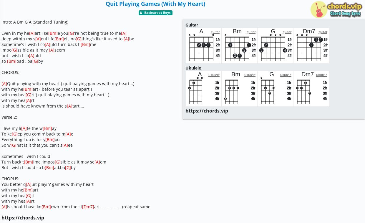 Quit Playing Games Lyrics by Backstreet Boys Chords - Chordify