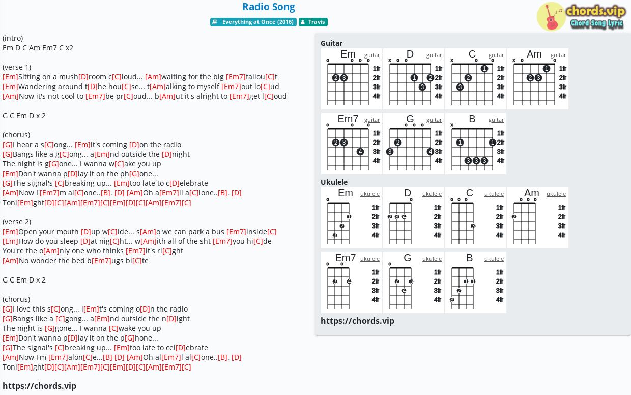 Chord Radio Song Travis Tab Song Lyric Sheet Guitar Ukulele Chords Vip