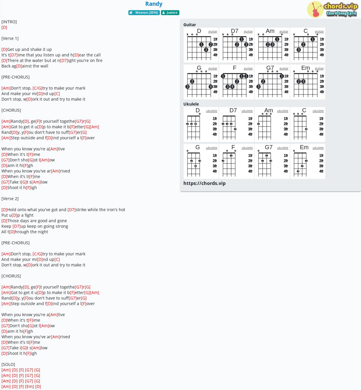 Chord Randy Justice Tab Song Lyric Sheet Guitar Ukulele Chords Vip