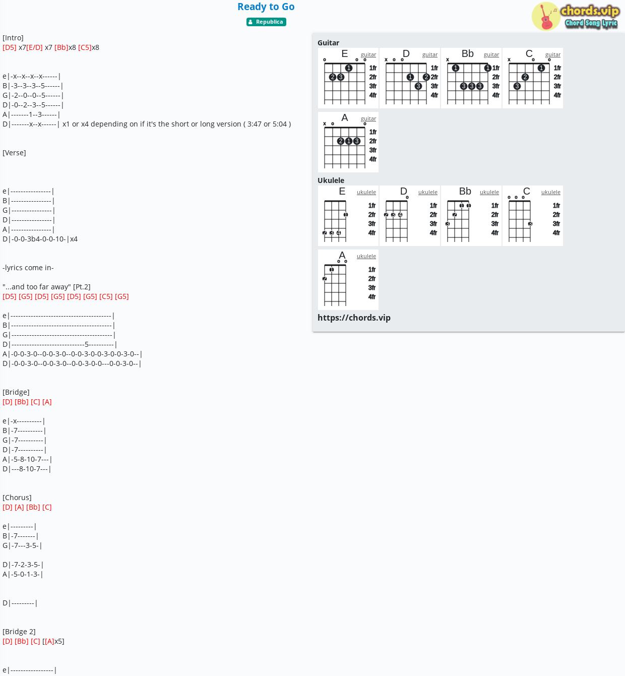 Chord Ready to Go Republica tab, song lyric, sheet, guitar, ukulele chords.vip
