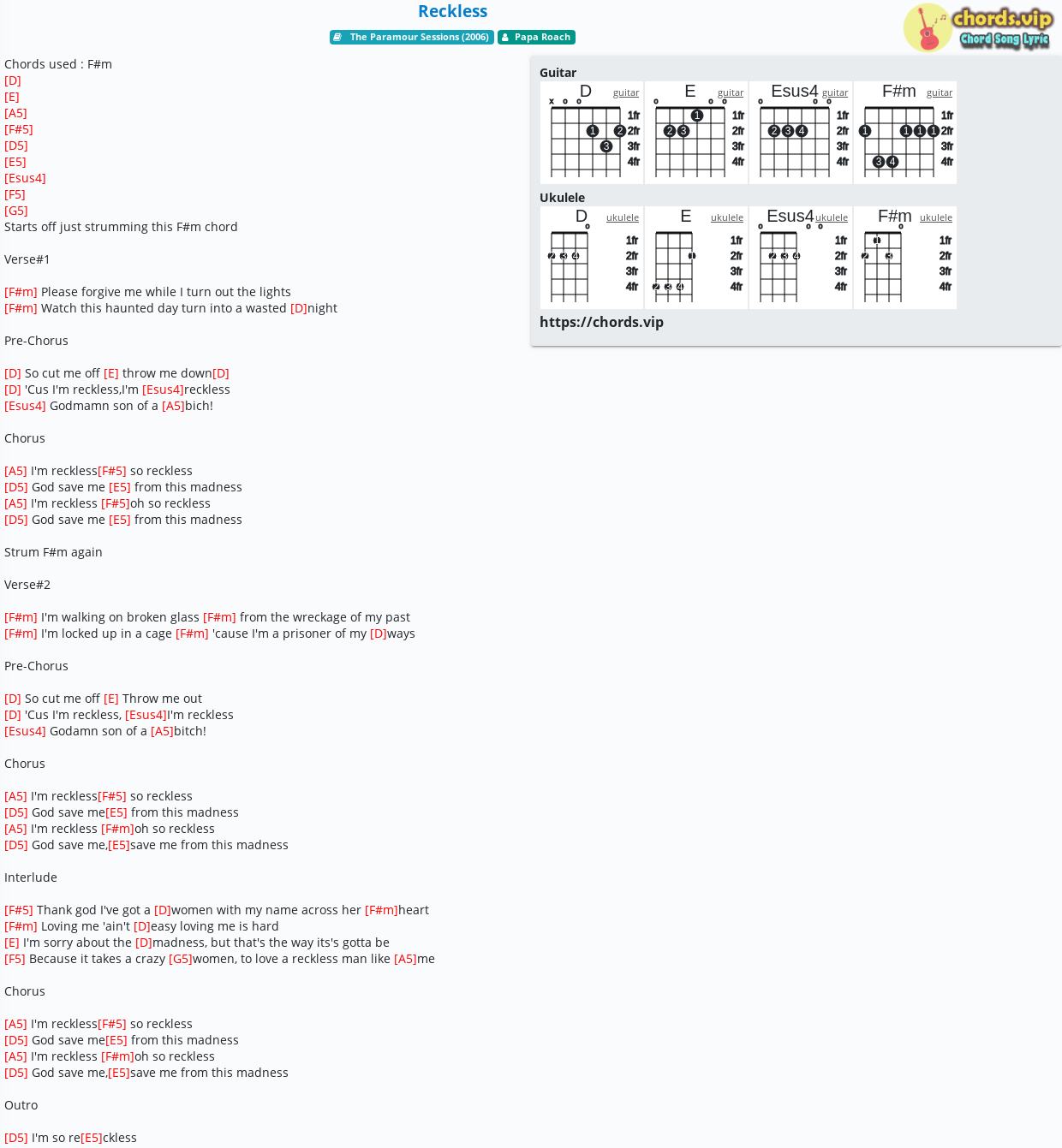 Chords reckless RECKLESS Chords