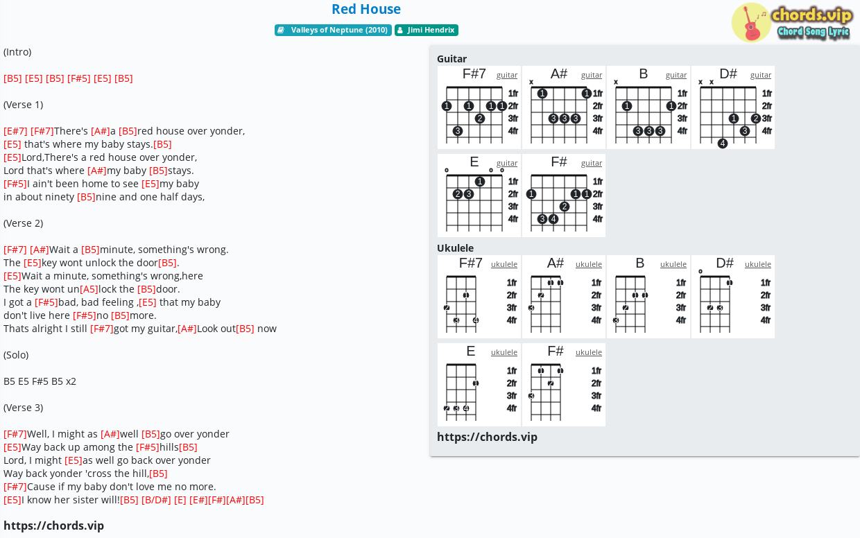 Red House - Jimi - tab, song lyric, sheet, guitar, ukulele | chords.vip