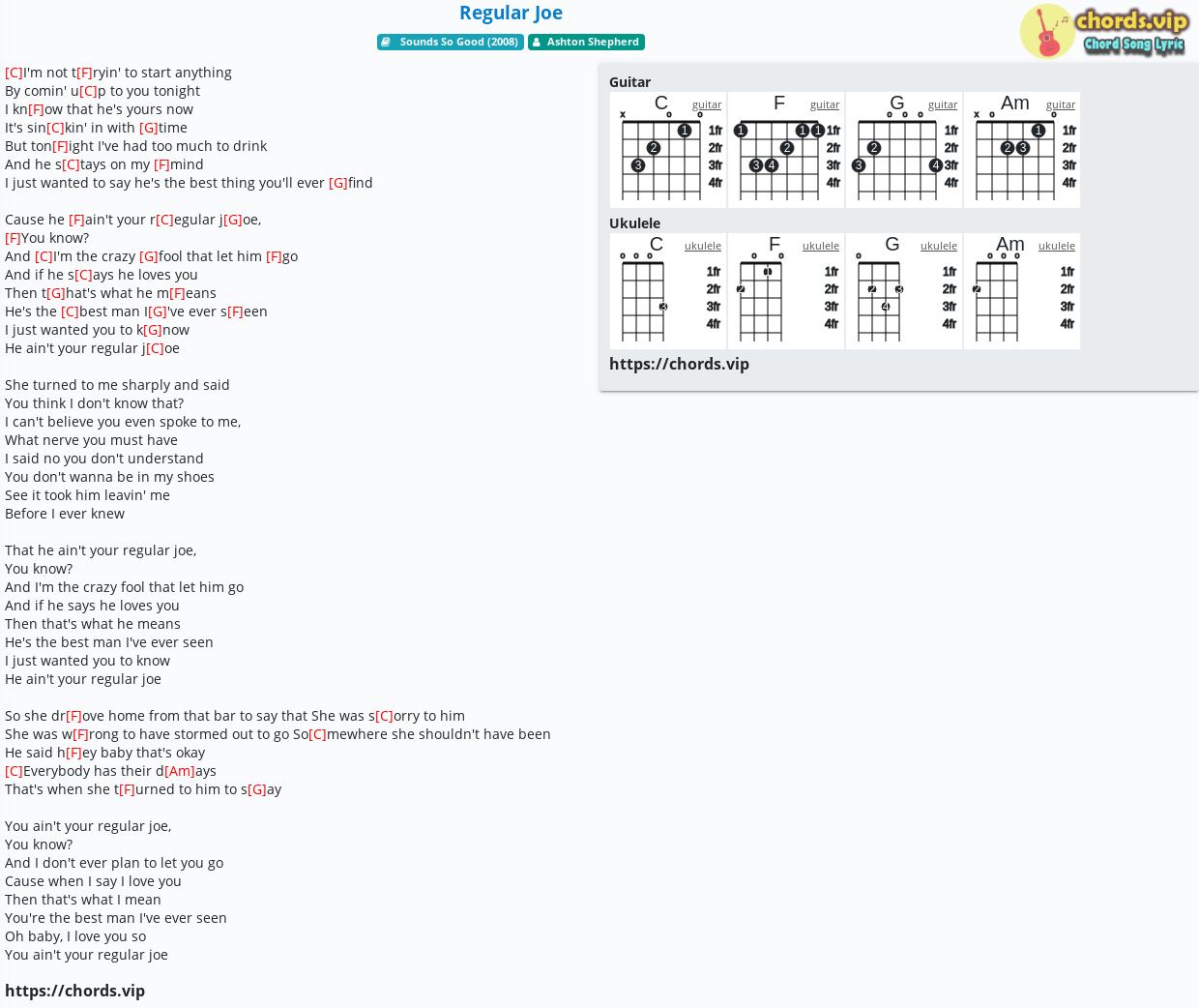 Chord Regular Joe Ashton Shepherd Tab Song Lyric Sheet Guitar Ukulele Chords Vip