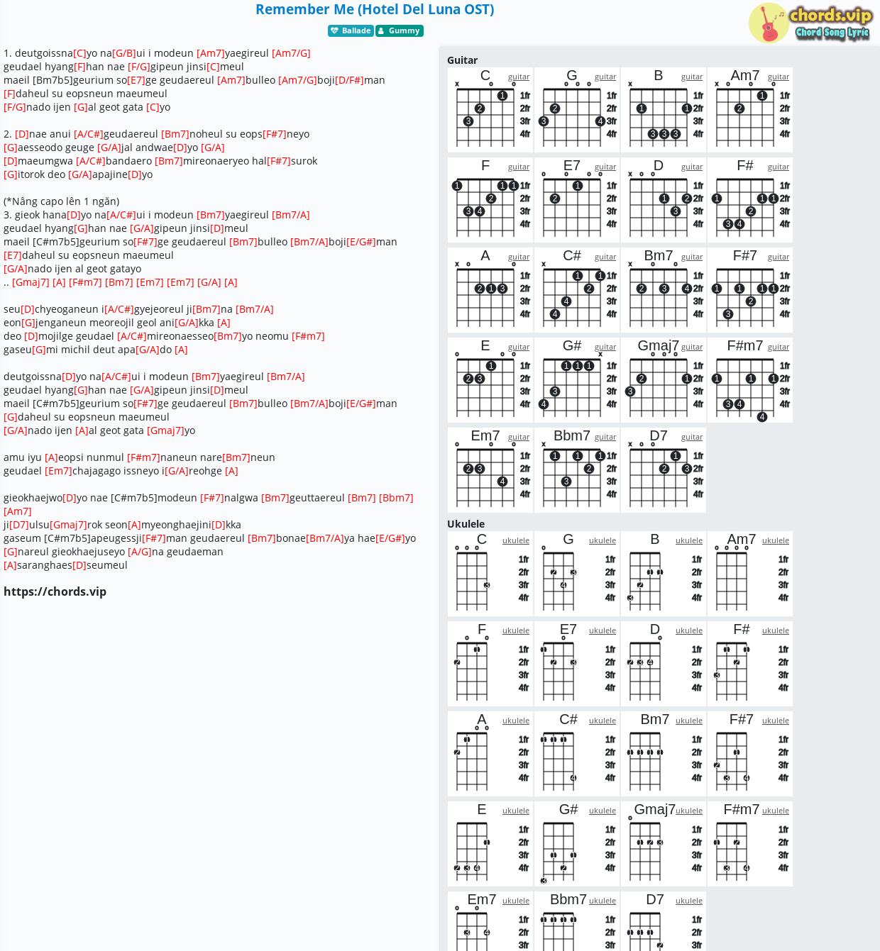 Chord Remember Me Hotel Del Luna Ost Gummy Tab Song Lyric Sheet Guitar Ukulele Chords Vip