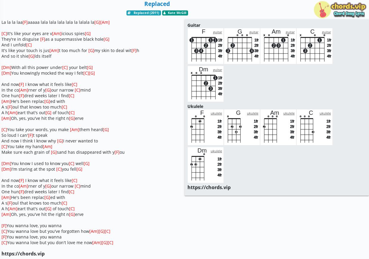 Chord Replaced Kate Mcgill Tab Song Lyric Sheet Guitar Ukulele Chords Vip