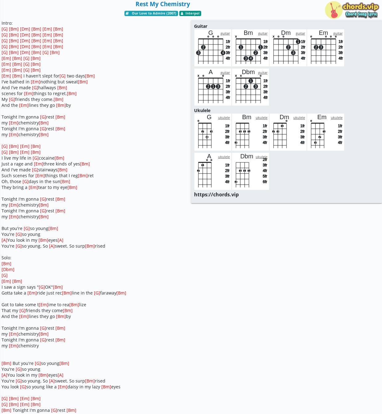 Chord Rest My Chemistry Interpol Tab Song Lyric Sheet Guitar Ukulele Chords Vip