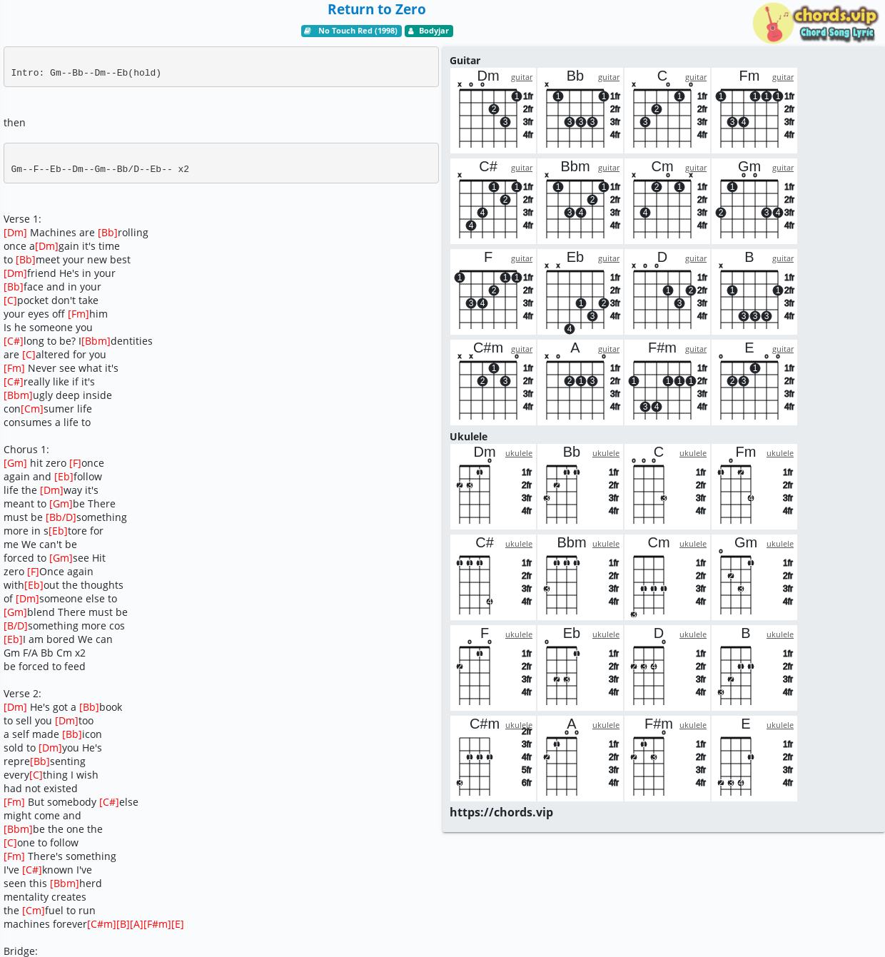Chord Return To Zero Bodyjar Tab Song Lyric Sheet Guitar Ukulele Chords Vip