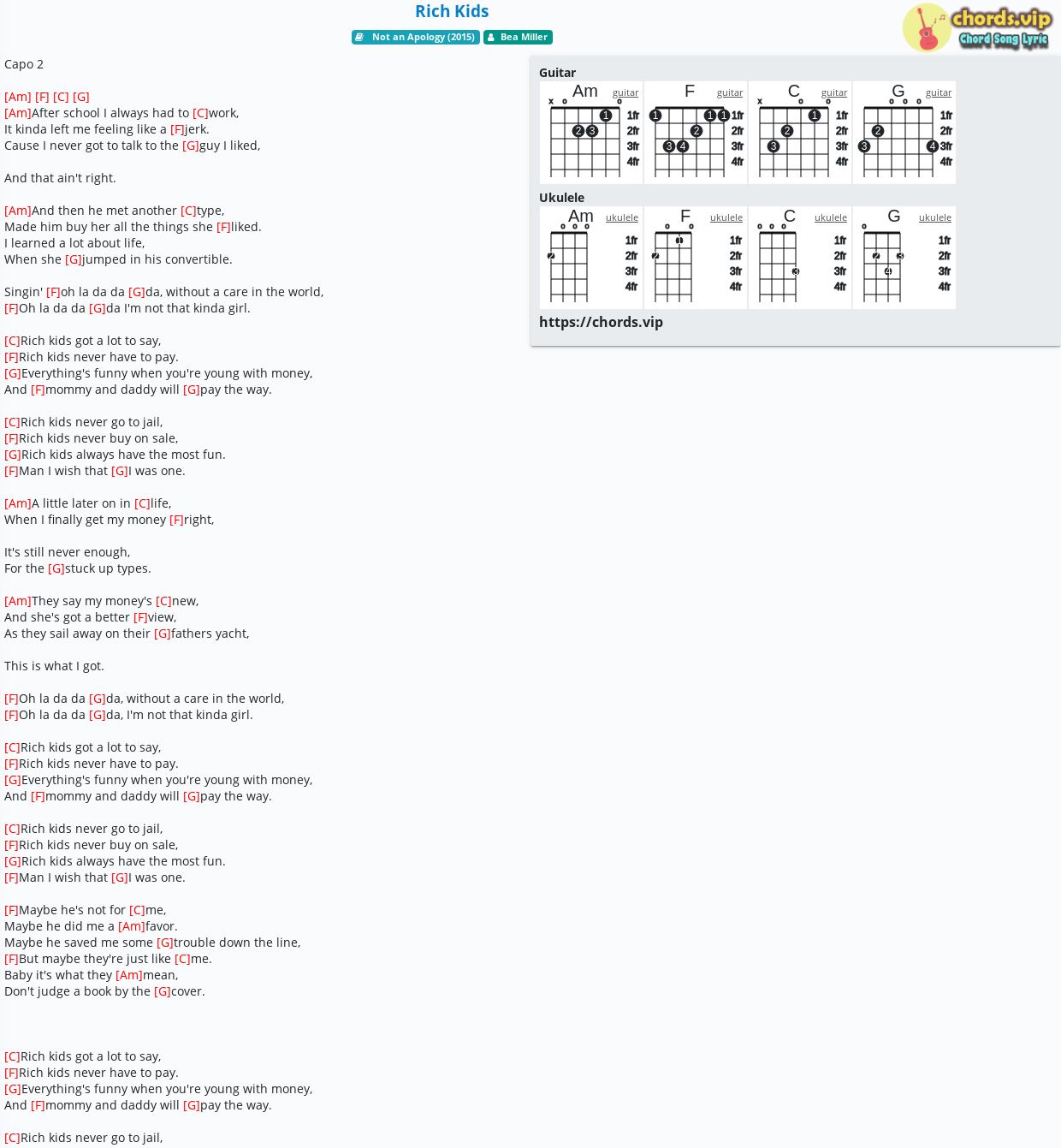 Chord: Rich Kids - Miller - tab, song lyric, sheet, guitar, ukulele | chords.vip