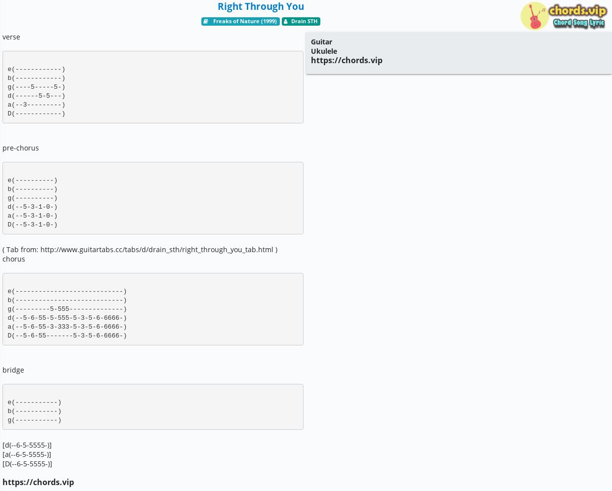 Chord Right Through You Drain Sth Tab Song Lyric Sheet Guitar Ukulele Chords Vip