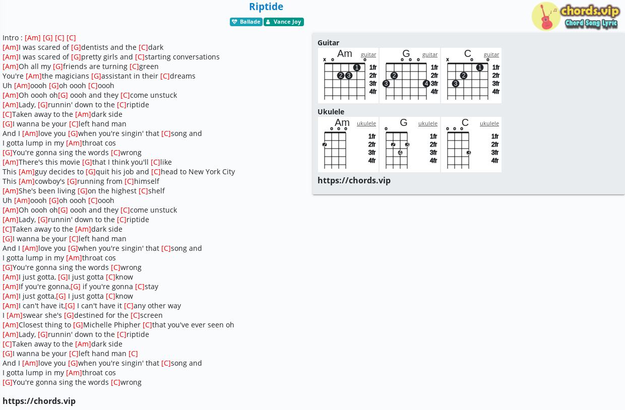 Moralsk uddannelse Logisk plantageejer Chord: Riptide - Vance Joy - tab, song lyric, sheet, guitar, ukulele |  chords.vip