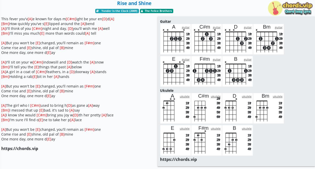 Chord Rise And Shine The Felice Brothers Tab Song Lyric Sheet Guitar Ukulele Chords Vip