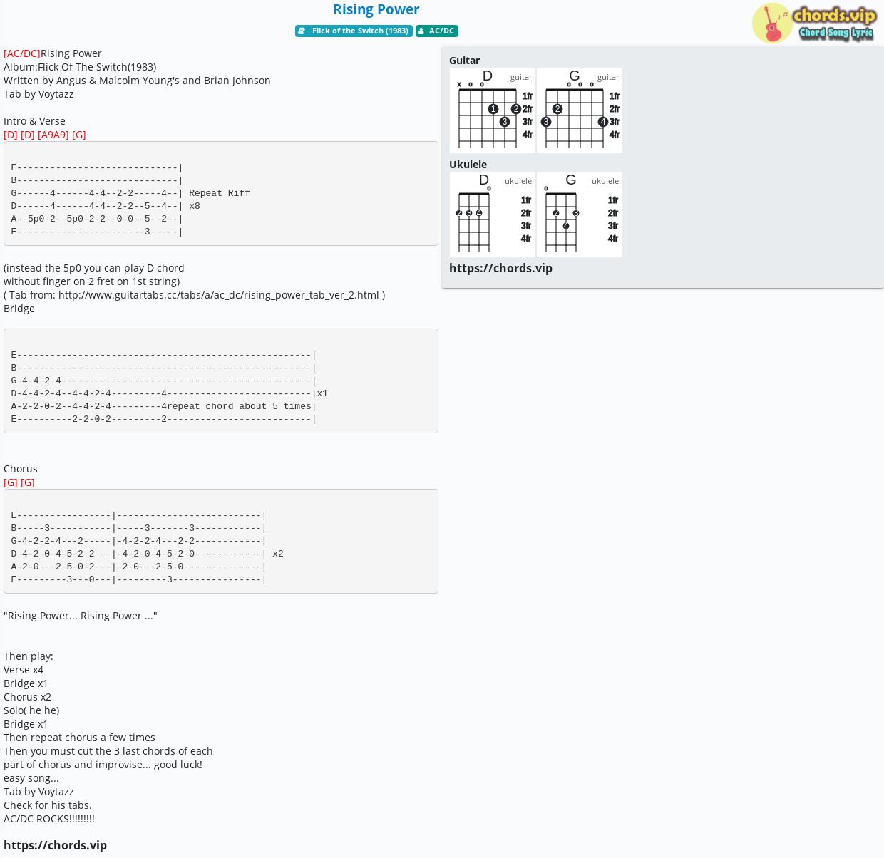 Chord Rising Power Ac Dc Tab Song Lyric Sheet Guitar Ukulele Chords Vip