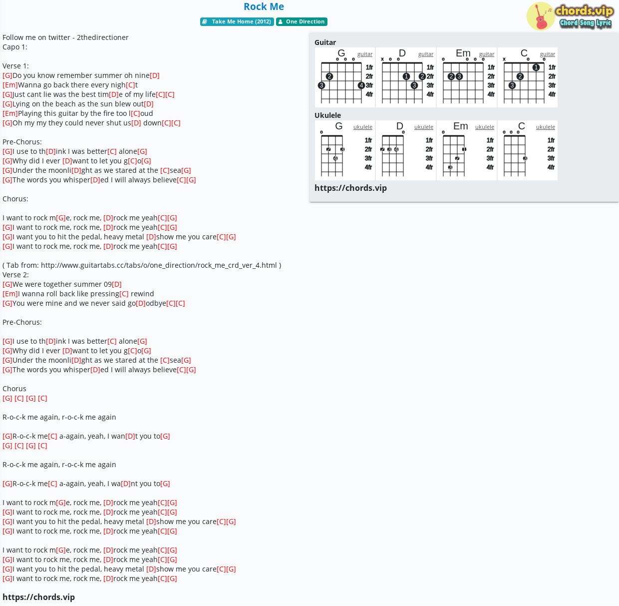 Chord Rock Me One Direction Tab Song Lyric Sheet Guitar Ukulele Chords Vip