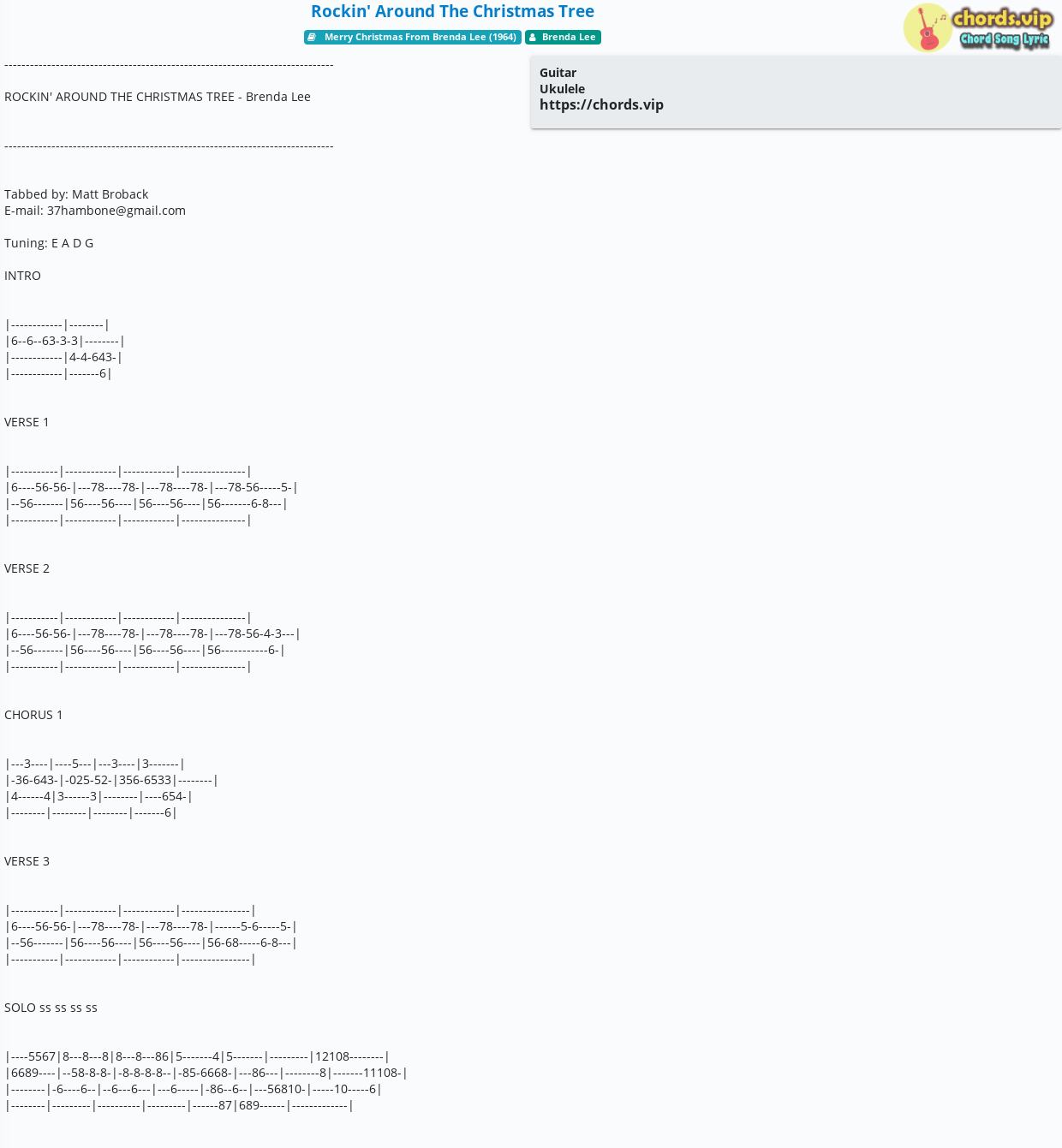 Chord: Rockin' Around The Christmas Tree - Brenda Lee - tab, song lyric,  sheet, guitar, ukulele 