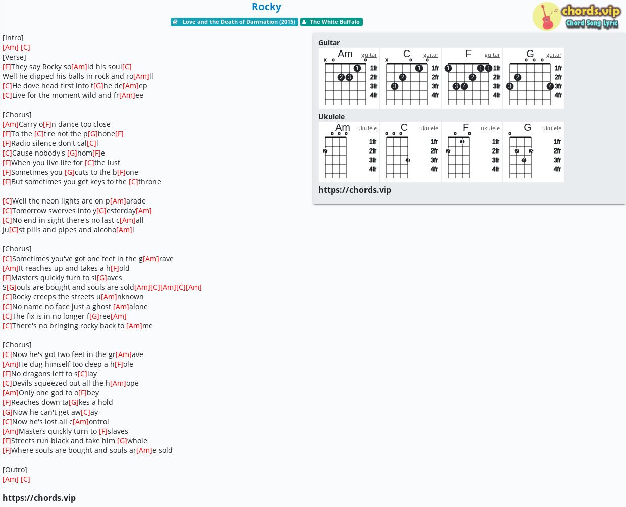 Chord: Rocky The White Buffalo song lyric, sheet, guitar, ukulele | chords.vip