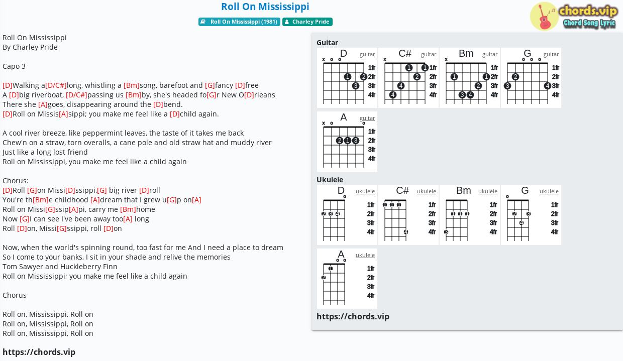 Chord Roll On Mississippi tab, song lyric, sheet, guitar, ukulele