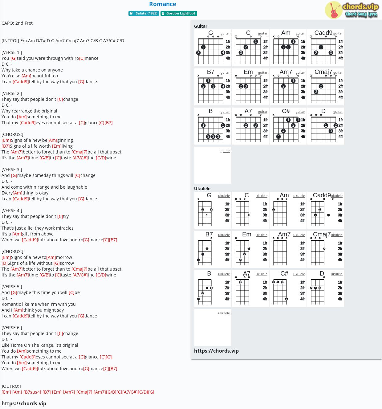 Rodet bestikke Narkoman Chord: Romance - Gordon Lightfoot - tab, song lyric, sheet, guitar, ukulele  | chords.vip