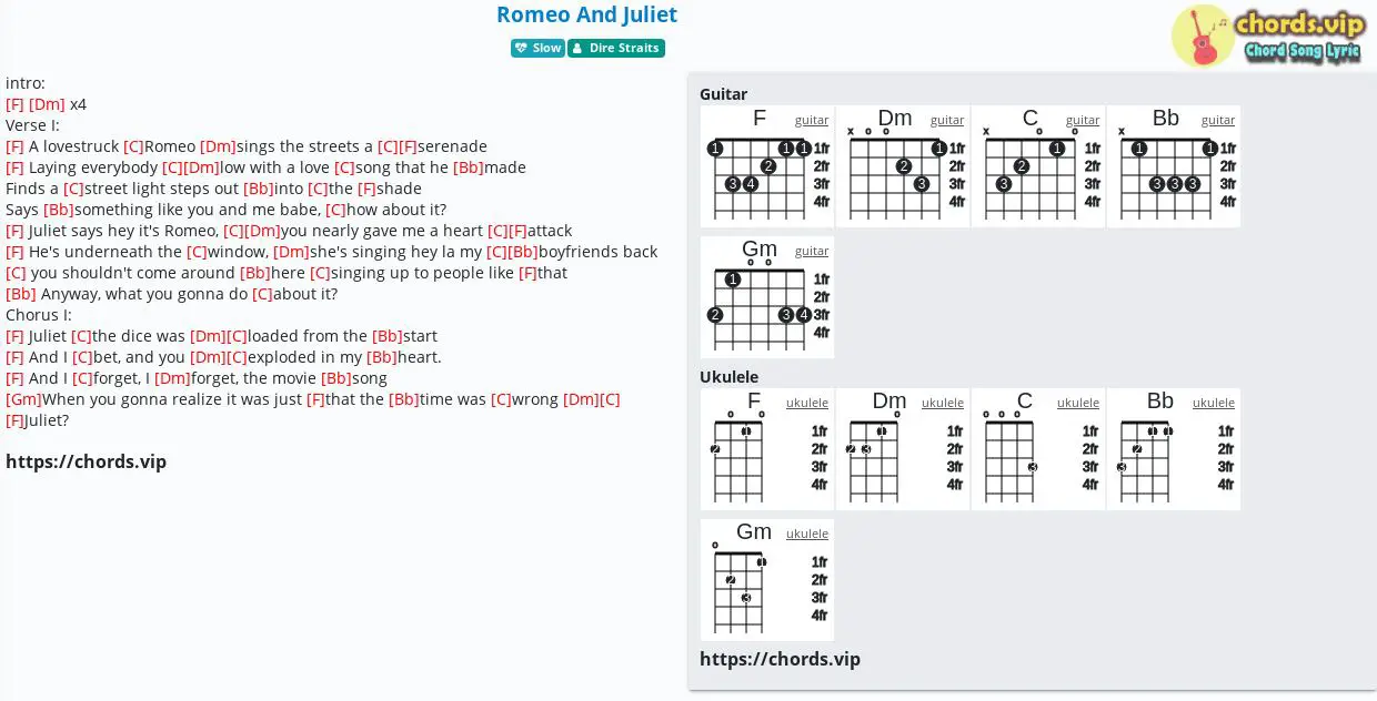 Chord Romeo And Juliet Dire Straits Tab Song Lyric Sheet Guitar Ukulele Chords Vip