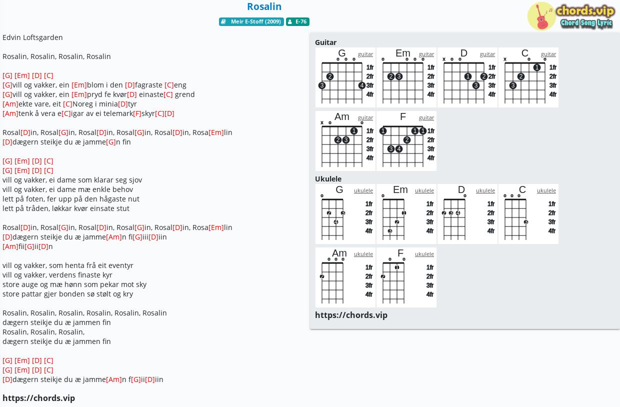 Chord Rosalin E 76 Tab Song Lyric Sheet Guitar Ukulele Chords Vip