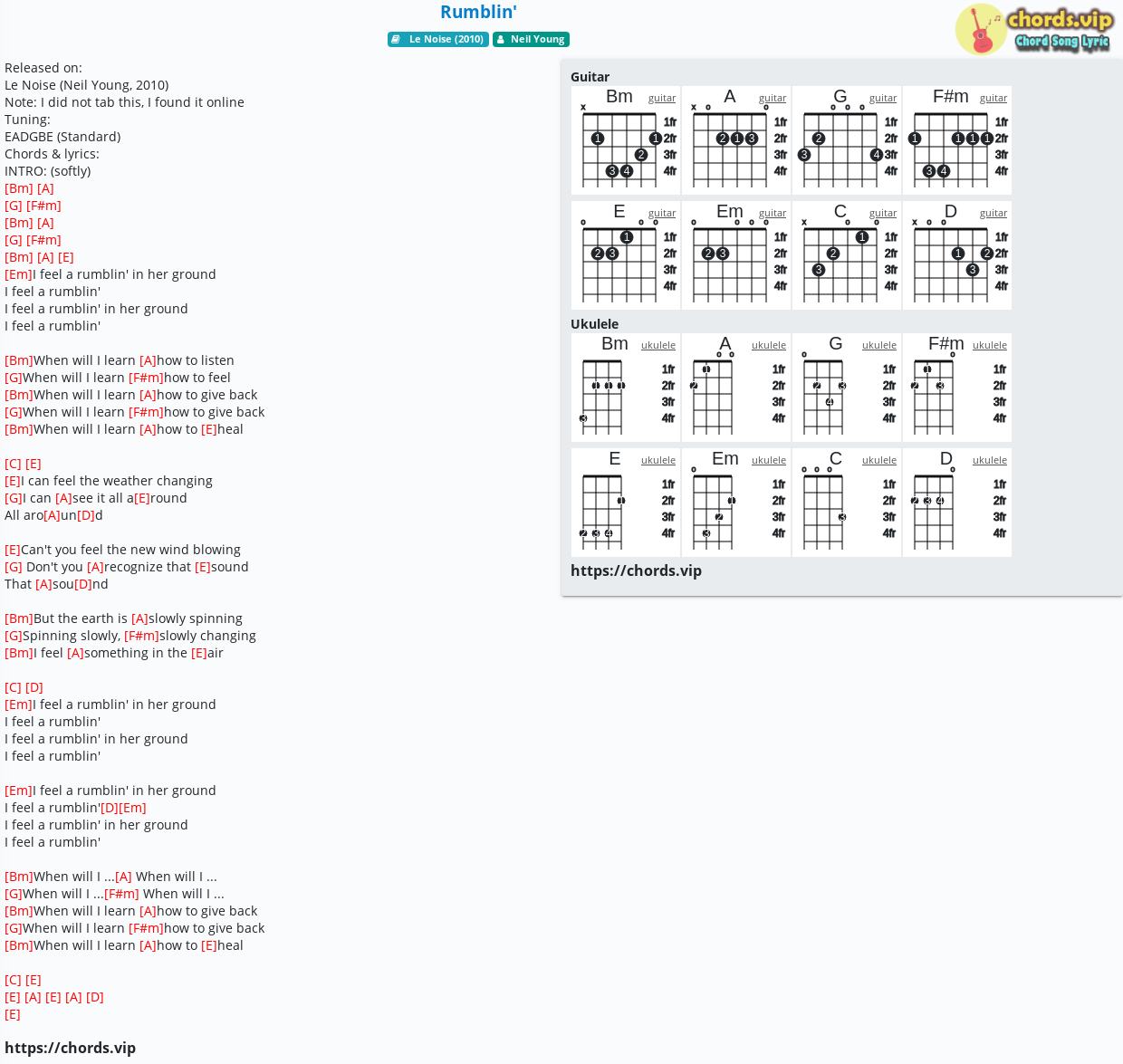 Chord Rumblin Neil Young Tab Song Lyric Sheet Guitar Ukulele Chords Vip
