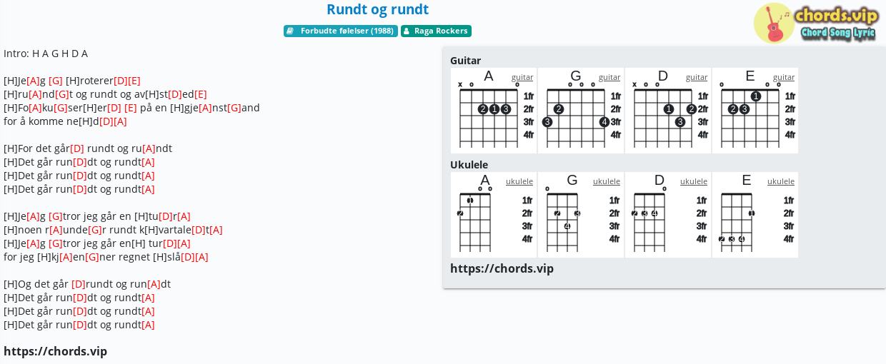 Chord Rundt Og Rundt Raga Rockers Tab Song Lyric Sheet Guitar Ukulele Chords Vip
