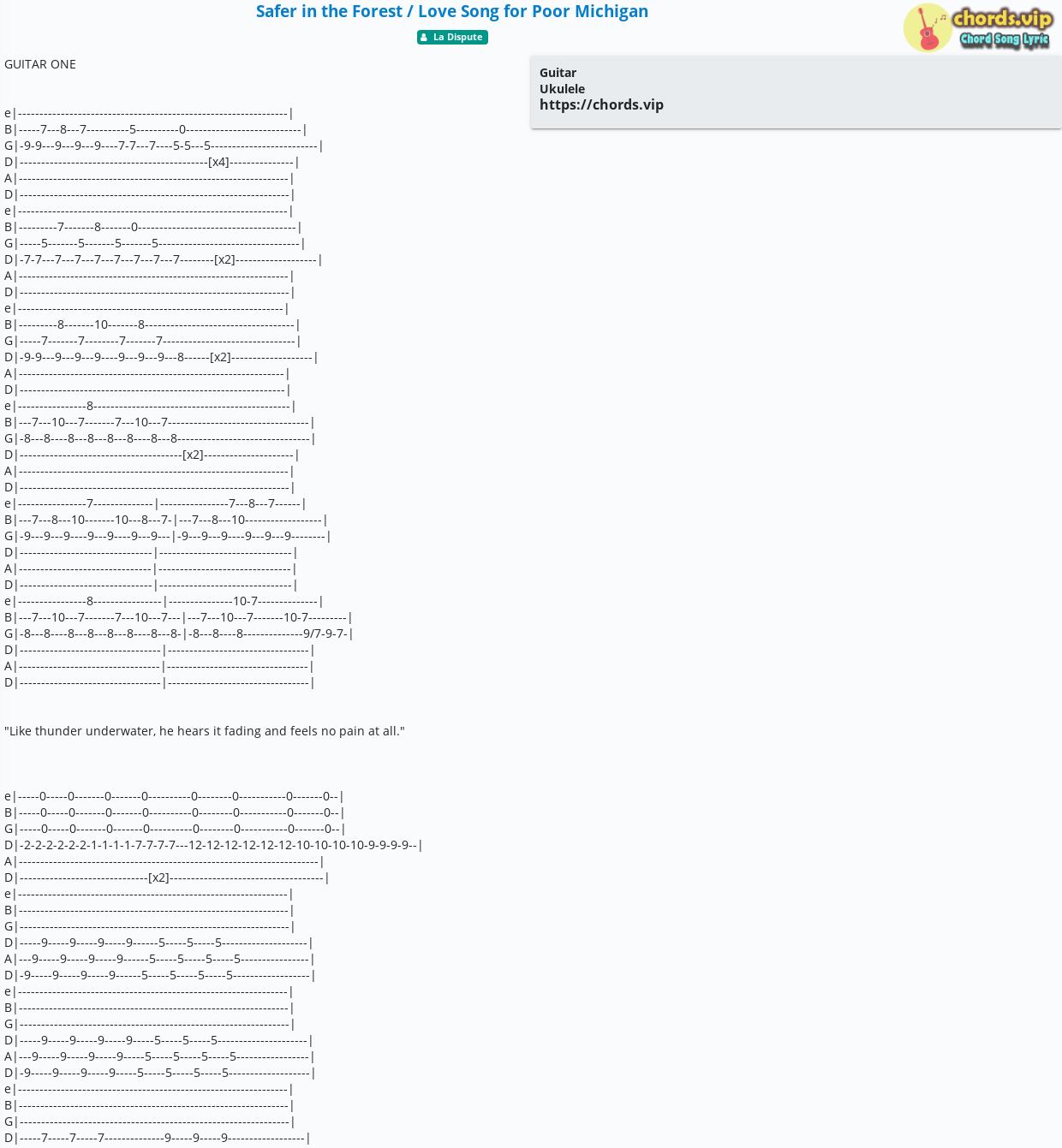 Chord Safer In The Forest Love Song For Poor Michigan La Dispute Tab Song Lyric Sheet Guitar Ukulele Chords Vip
