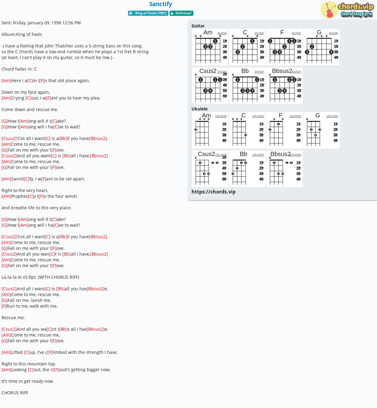 Chord Sanctify Delirious Tab Song Lyric Sheet Guitar Ukulele Chords Vip