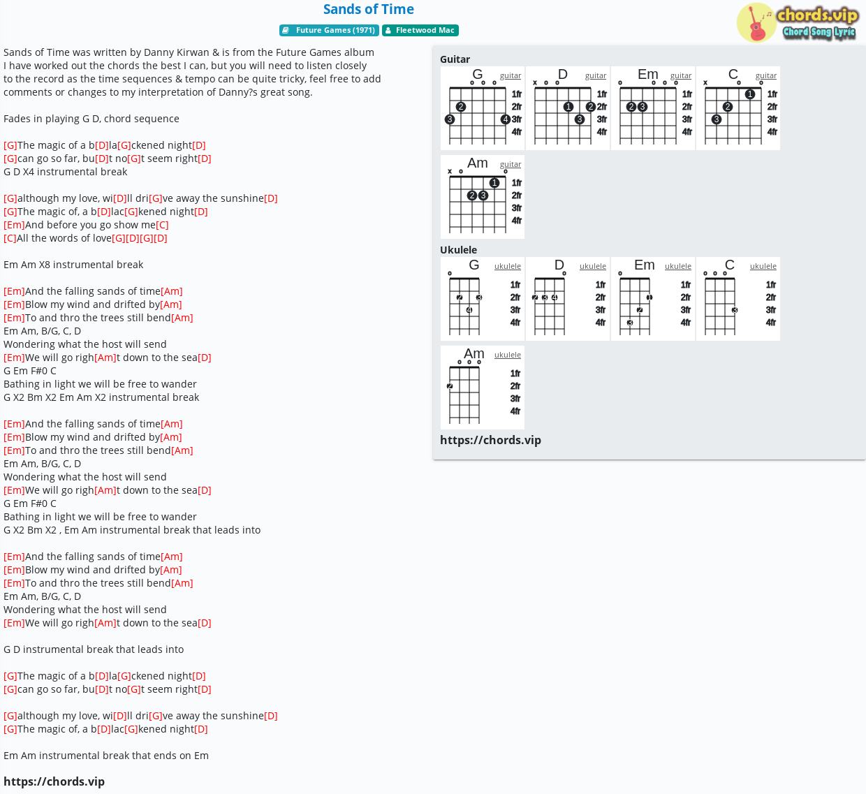 Sands of - Fleetwood Mac tab, song lyric, sheet, guitar, ukulele | chords.vip