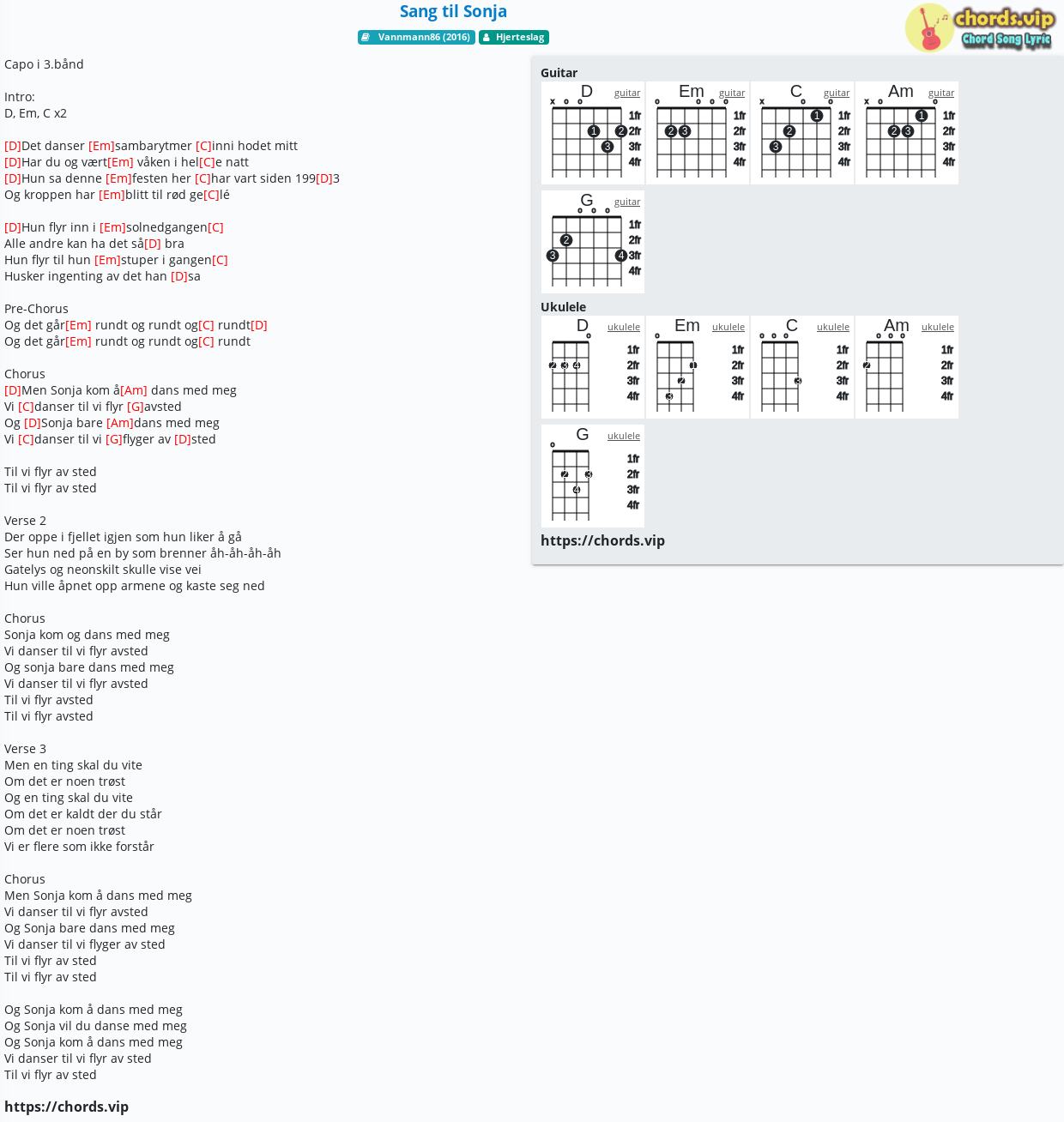 Chord Sang Til Sonja Hjerteslag Tab Song Lyric Sheet Guitar Ukulele Chords Vip