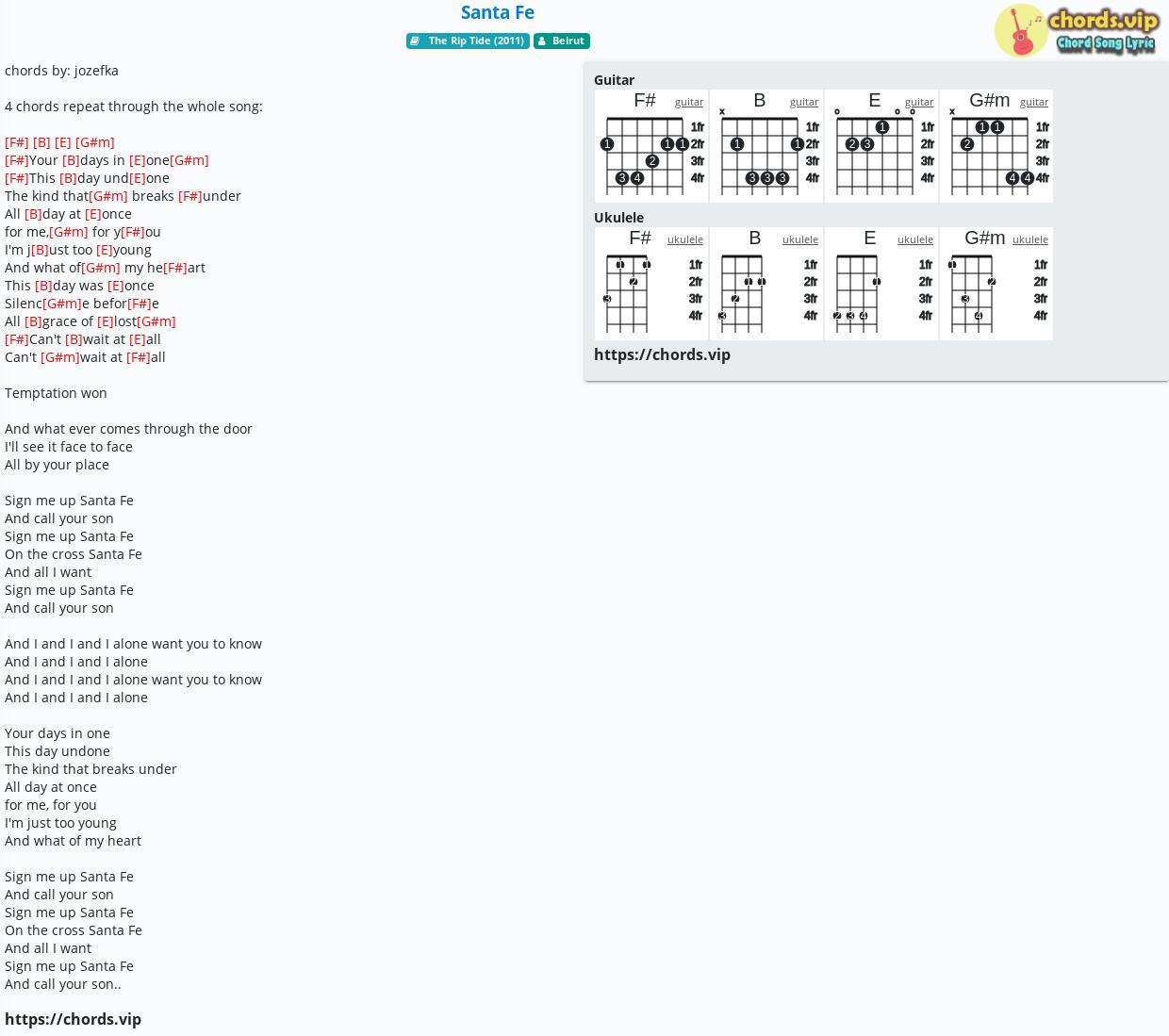 Chord Santa Fe tab, song lyric, sheet, guitar, ukulele chords.vip