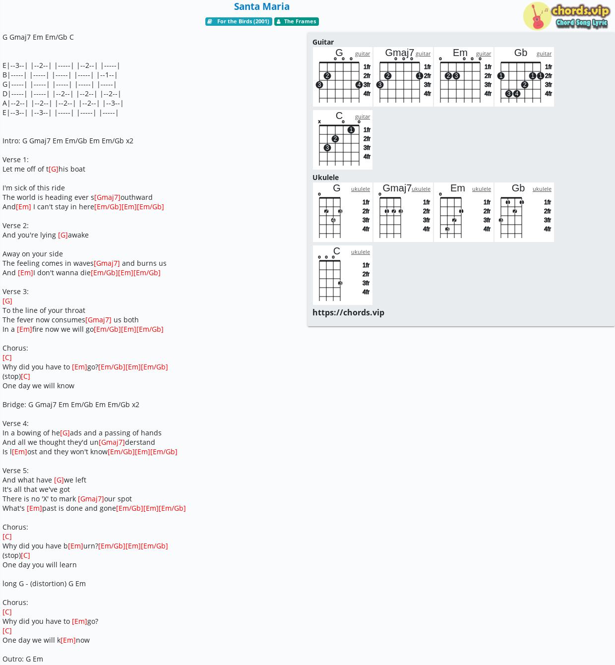 Chord Santa Maria tab, song lyric, sheet, guitar, ukulele chords.vip