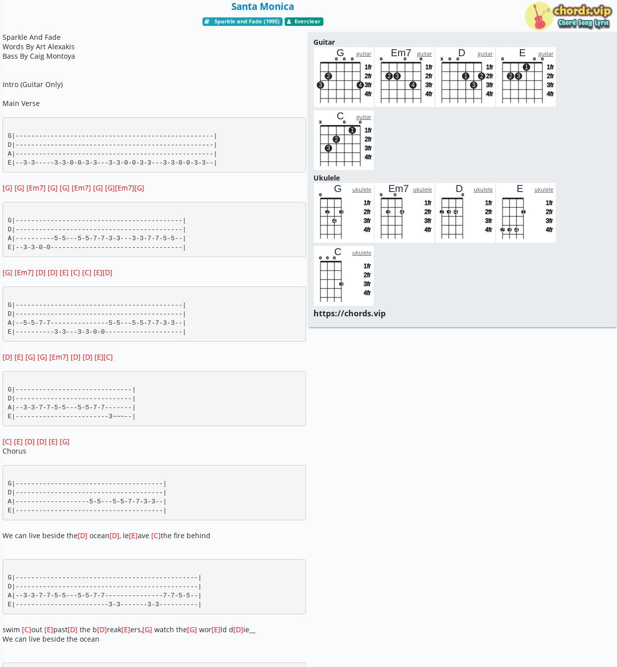 Chord Santa Monica tab, song lyric, sheet, guitar, ukulele chords.vip