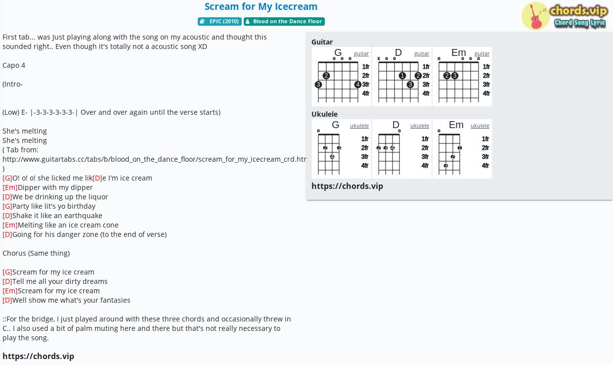 chord-scream-for-my-icecream-blood-on-the-dance-floor-tab-song