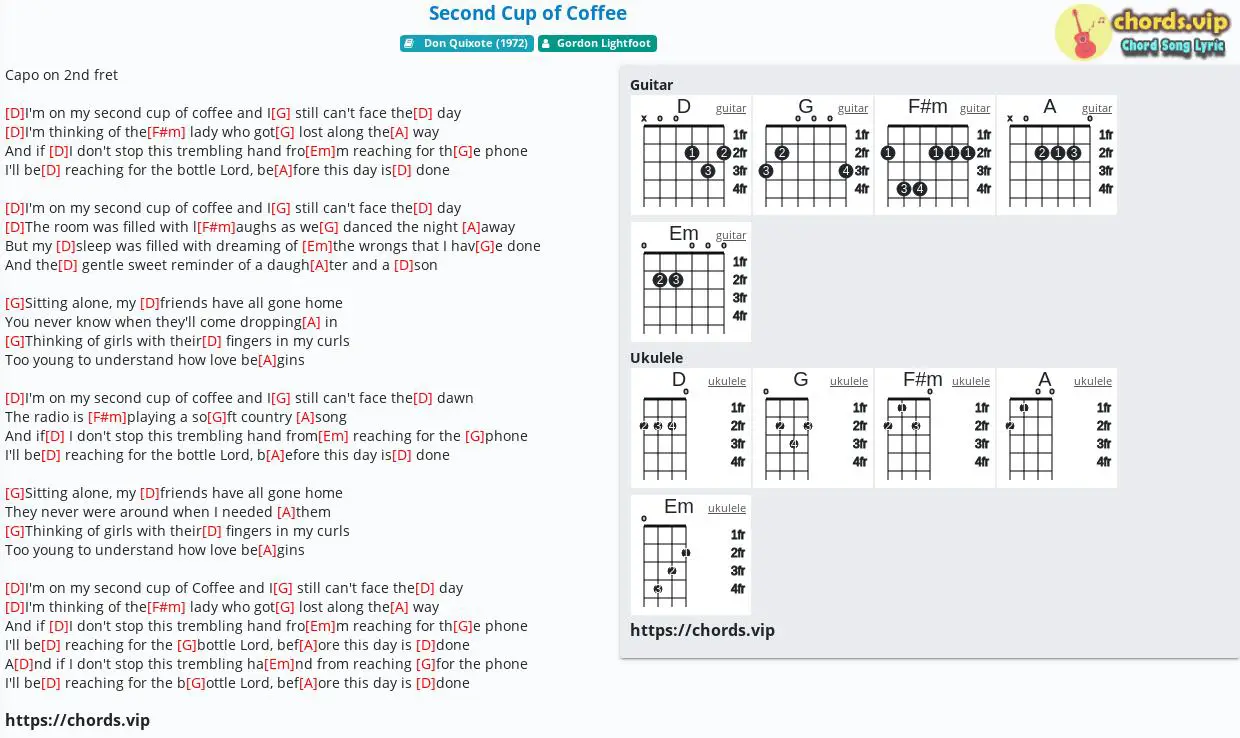 Chord Second Cup Of Coffee Gordon Lightfoot Tab Song Lyric Sheet Guitar Ukulele Chords Vip