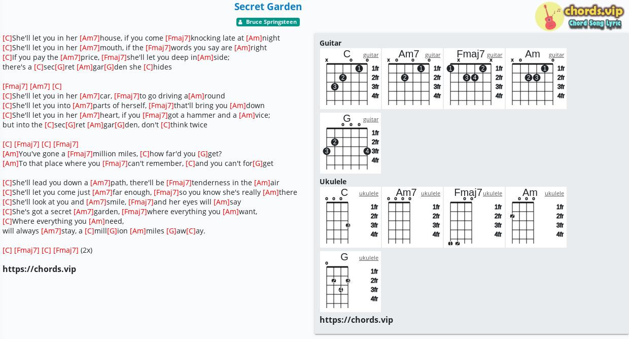 Chord Secret Garden Bruce Springsteen Tab Song Lyric Sheet Guitar Ukulele Chords Vip