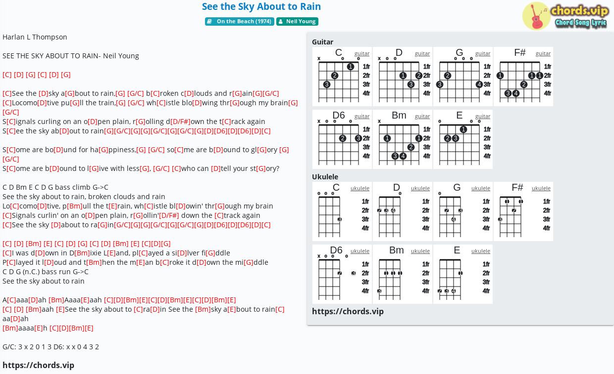 Chord See The Sky About To Rain Neil Young Tab Song Lyric Sheet Guitar Ukulele Chords Vip