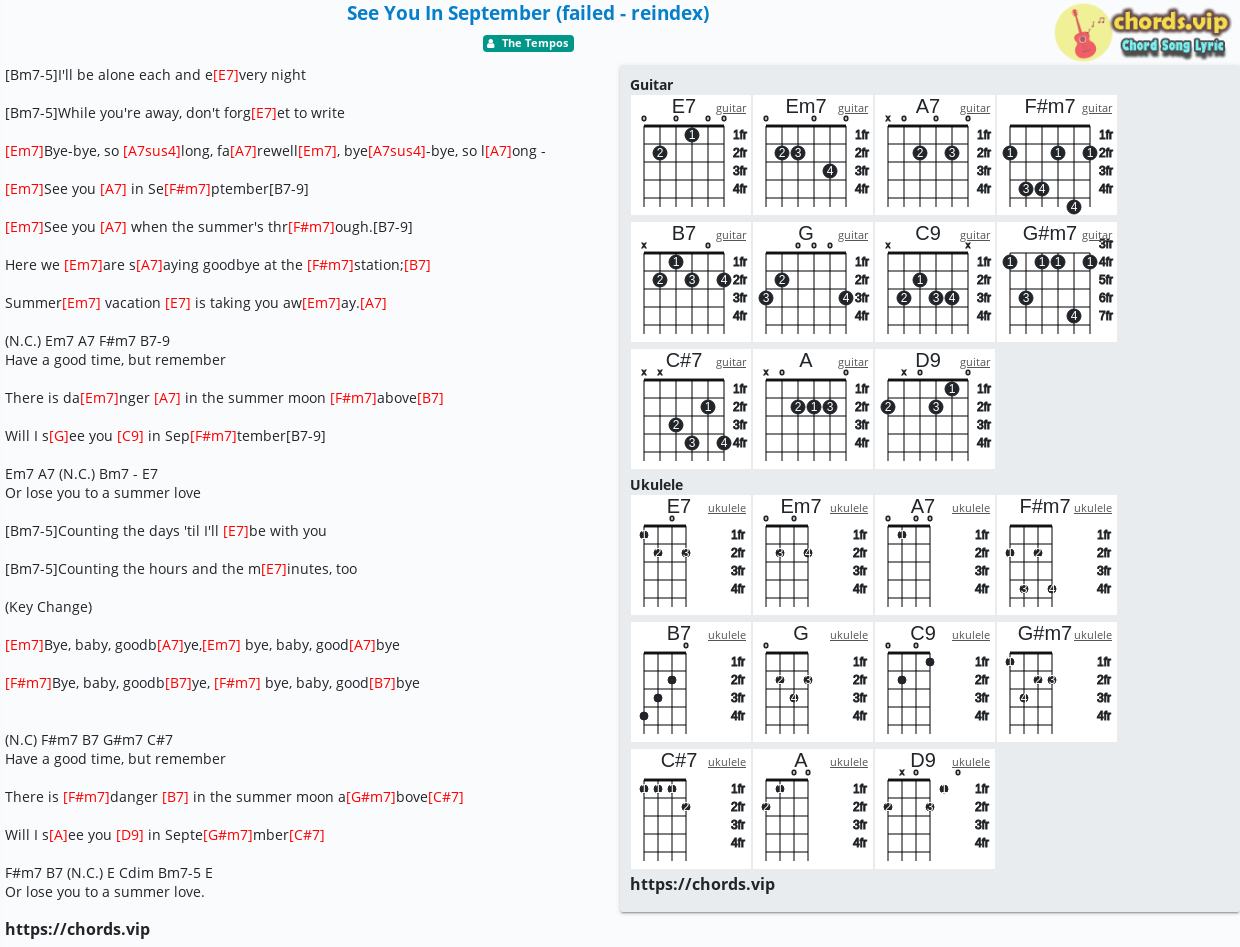 Chord see you in september failed reindex tab song lyric sheet