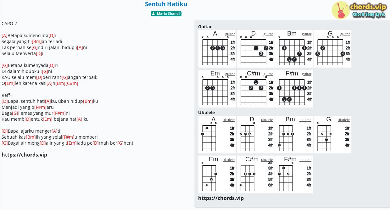 Chord Sentuh Hatiku Maria Shandi Tab Song Lyric Sheet Guitar Ukulele Chords Vip