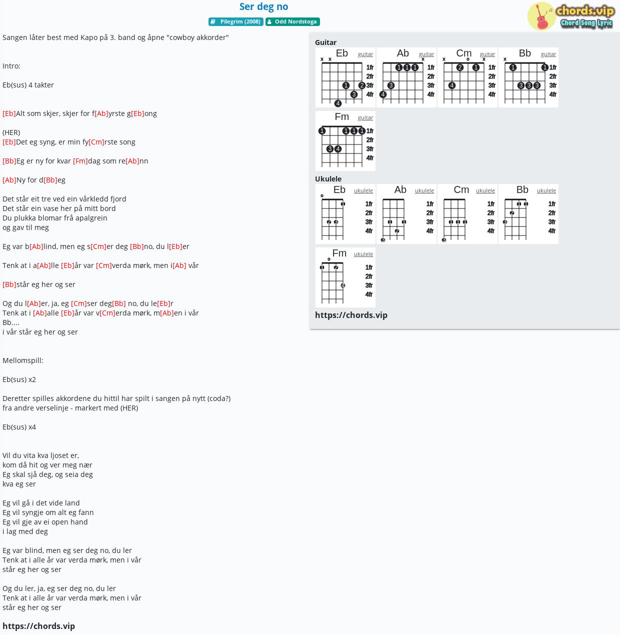 Chord: Ser no - Odd Nordstoga tab, song lyric, guitar, ukulele | chords.vip