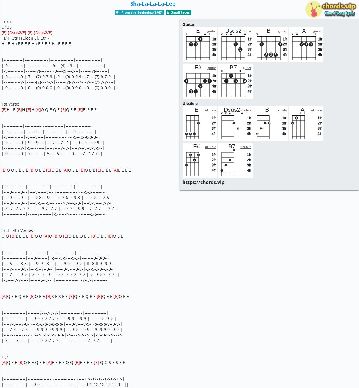 Chord: Sha-La-La-La-Lee - Small Faces - tab, song lyric, sheet, guitar,  ukulele 