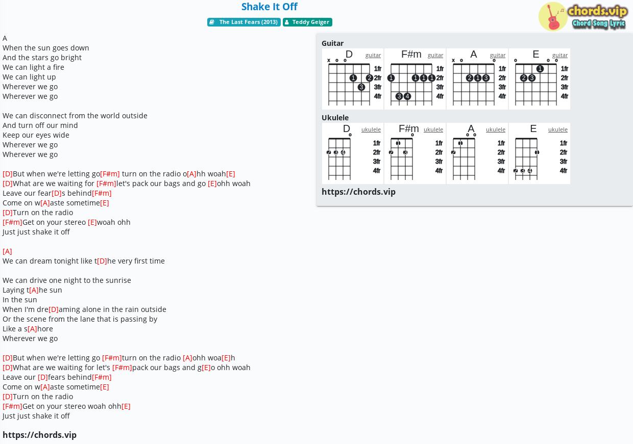 Chord: Shake It Off - Teddy Geiger - tab, song lyric, sheet, guitar