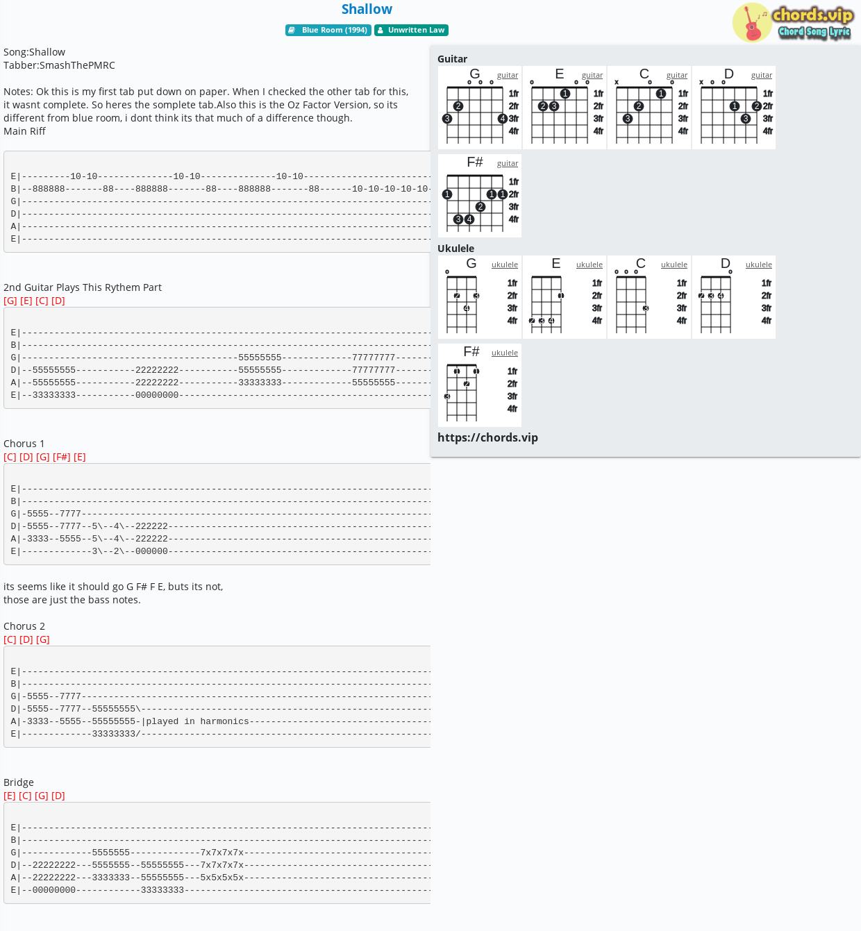 Chord: Shallow - Unwritten Law - tab, song lyric, sheet, ukulele chords.vip