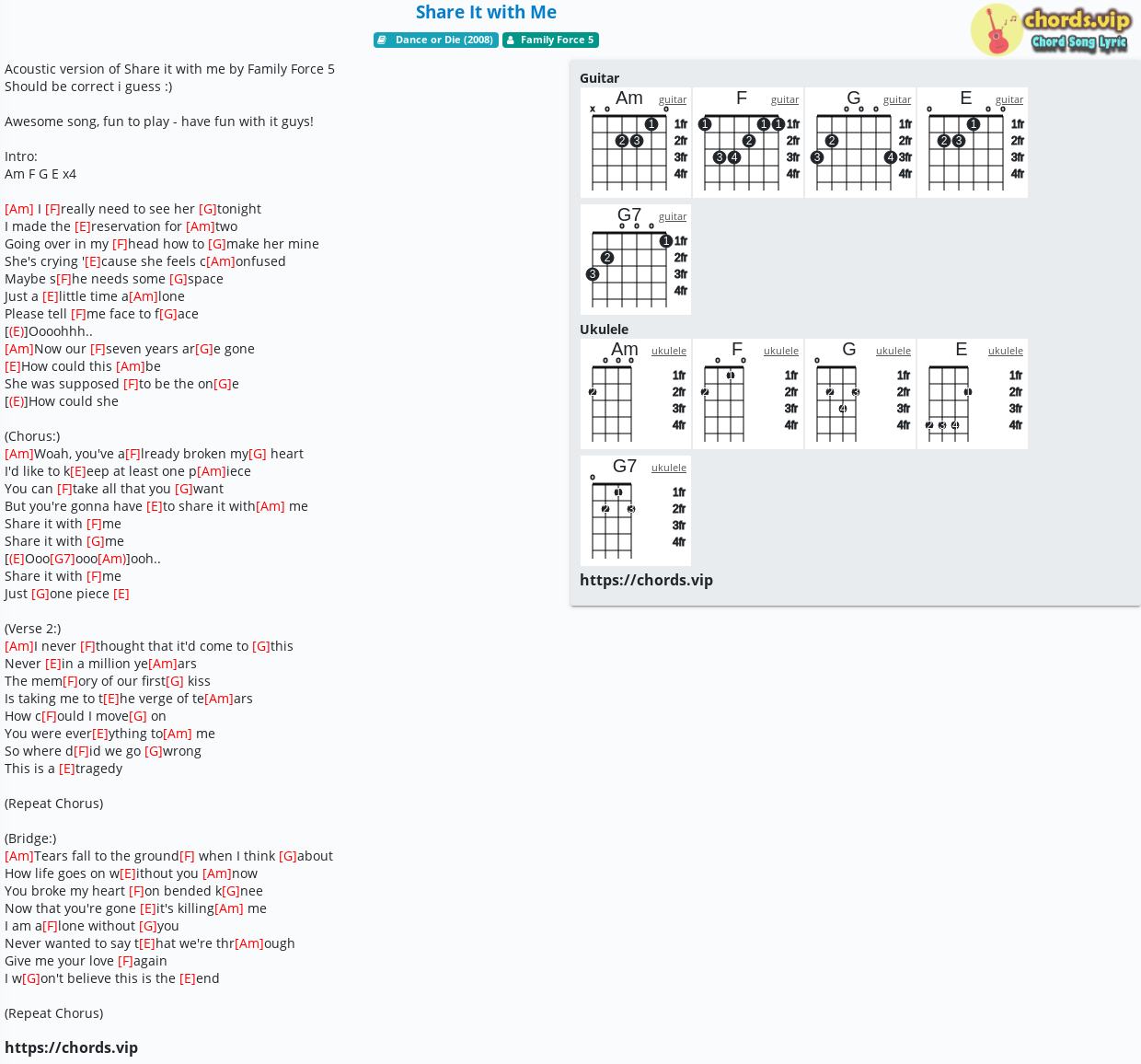 Chord: It with Me - Family Force - tab, song lyric, sheet, guitar, ukulele | chords.vip