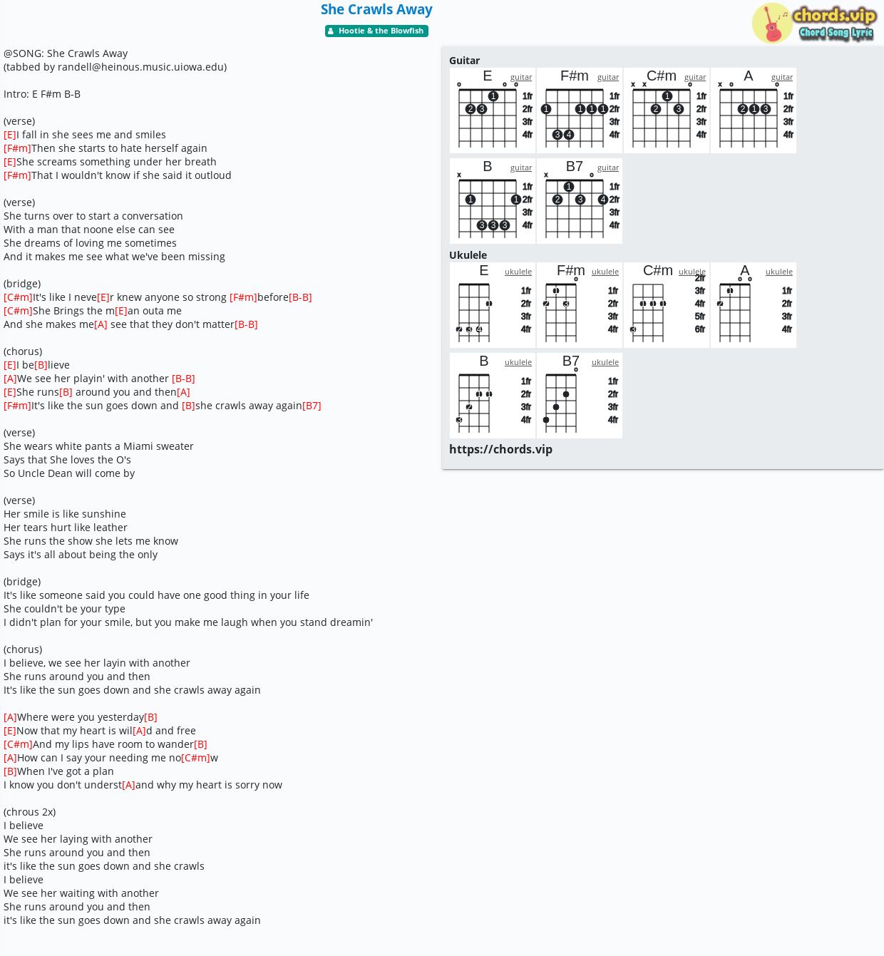 Chord She Crawls Away Hootie The Blowfish Tab Song Lyric Sheet Guitar Ukulele Chords Vip
