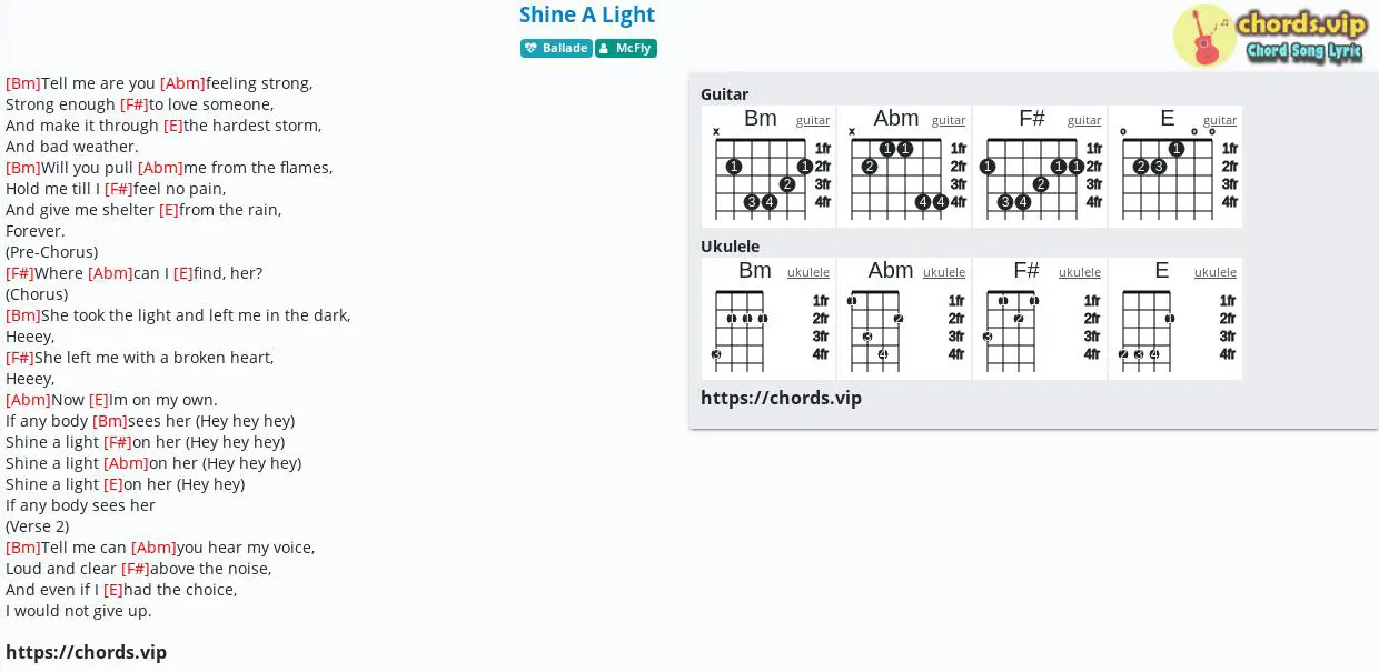 Chord: Shine A - McFly - song lyric, sheet, guitar, ukulele | chords.vip
