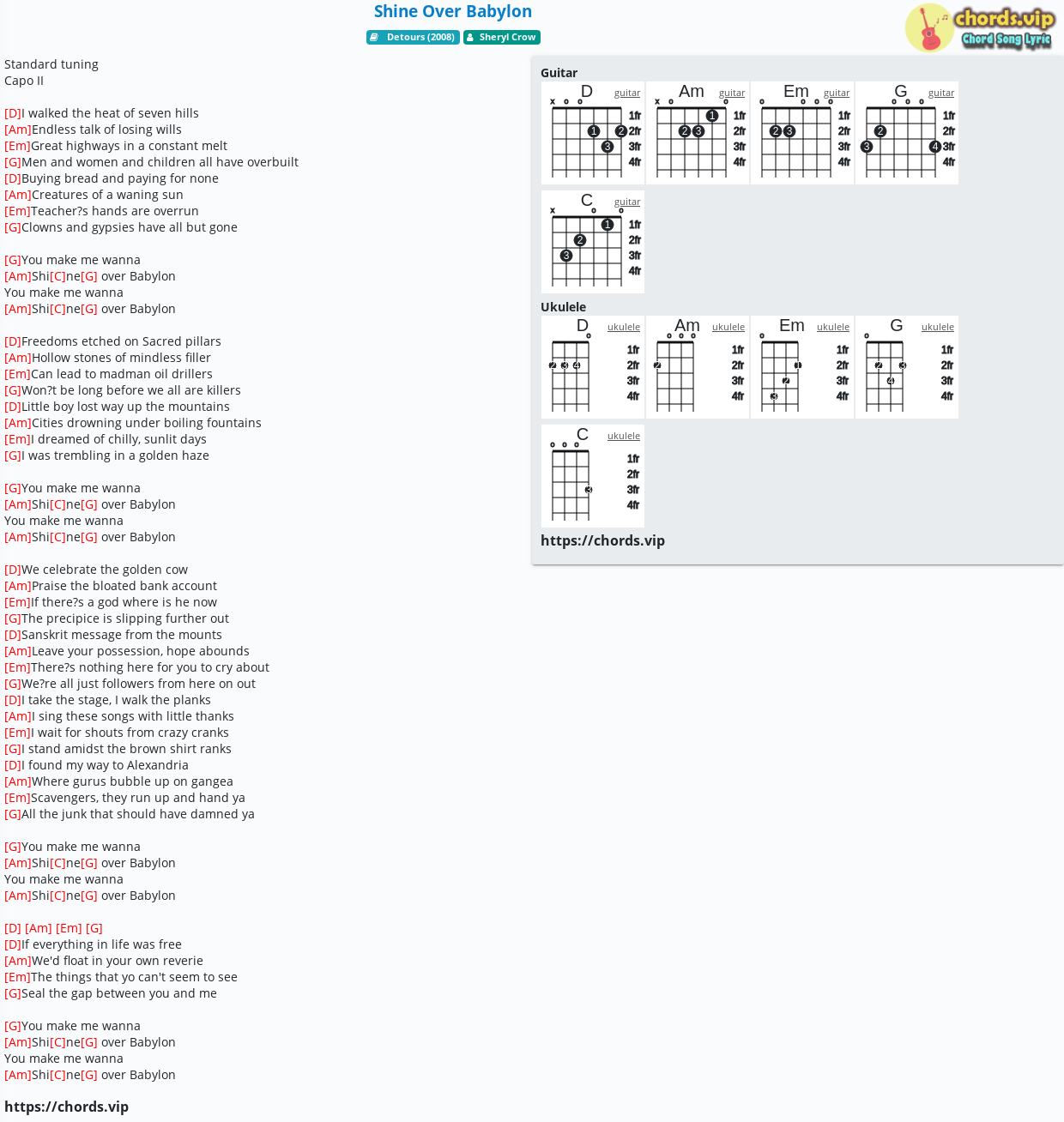 Chord Shine Over Babylon Sheryl Crow Tab Song Lyric Sheet Guitar Ukulele Chords Vip