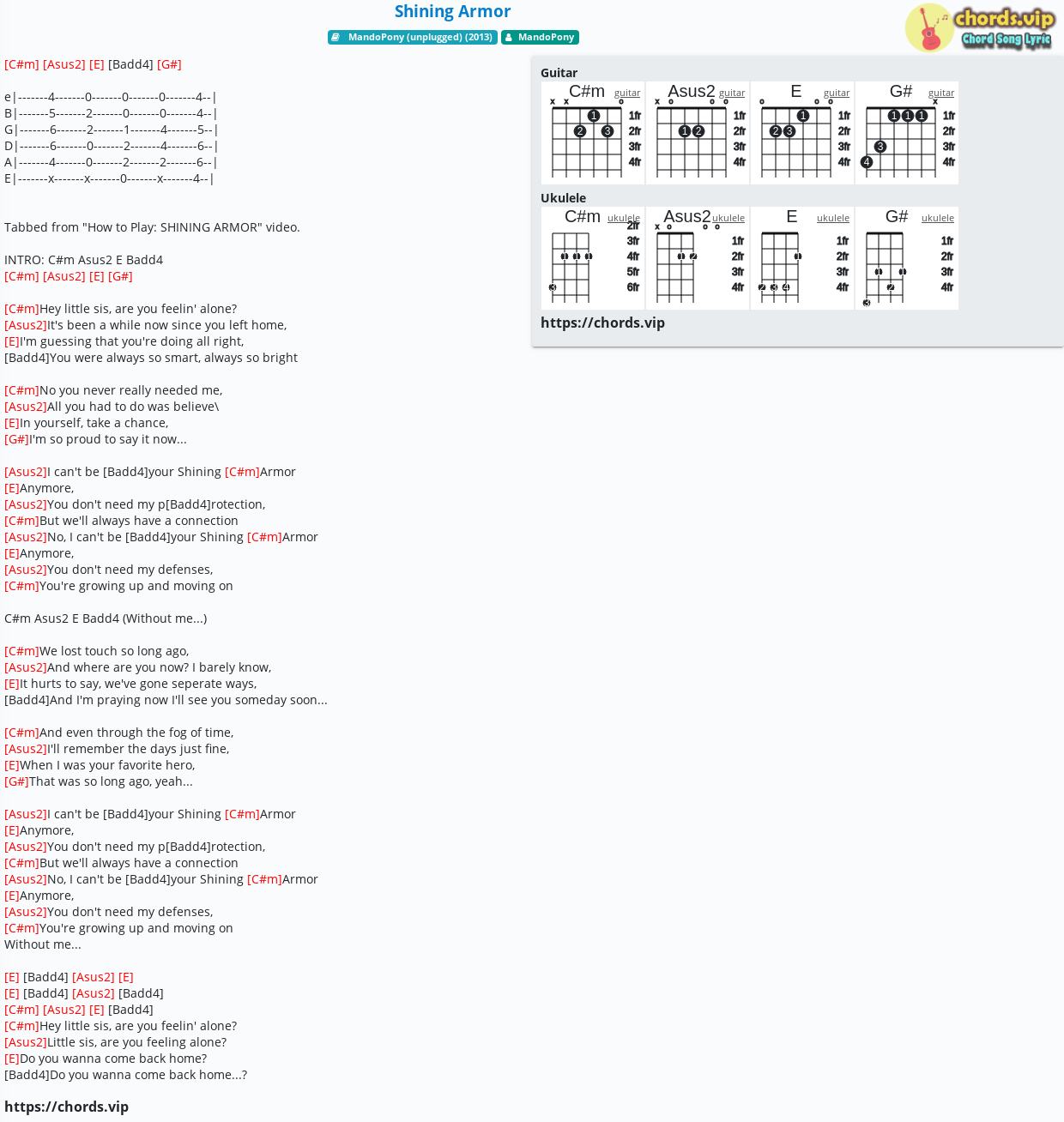 Chord Shining Armor Mandopony Tab Song Lyric Sheet Guitar Ukulele Chords Vip
