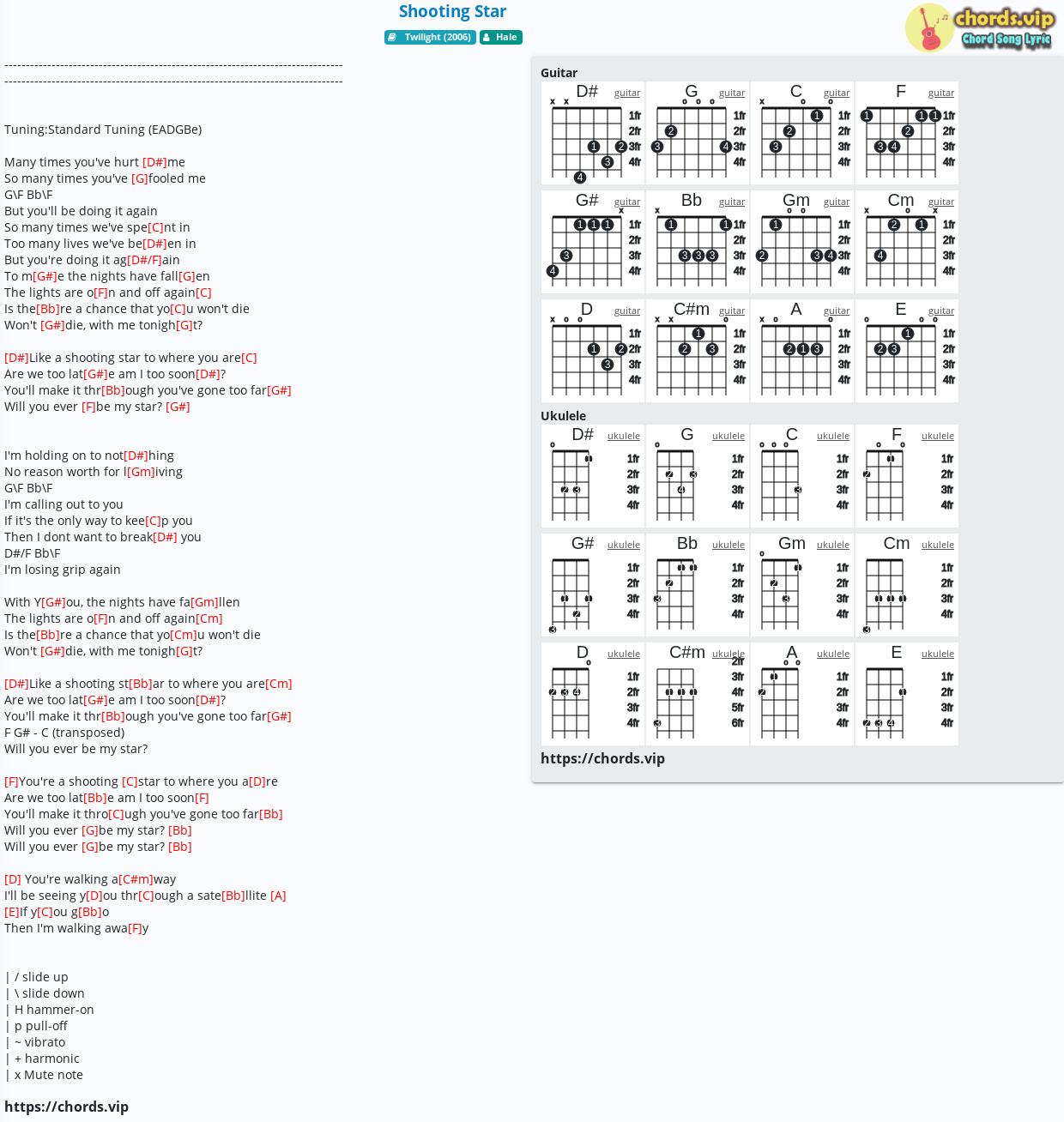 Chord Shooting Star Hale Tab Song Lyric Sheet Guitar Ukulele Chords Vip