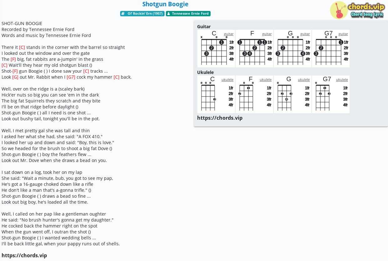 Chord Shotgun Boogie Tennessee Ernie Ford tab, song lyric, sheet, guitar, ukulele chords.vip