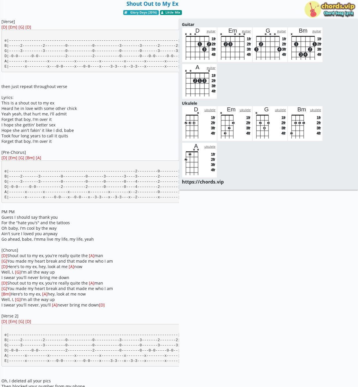 Chord Shout Out To My Ex Little Mix Tab Song Lyric Sheet Guitar Ukulele Chords Vip